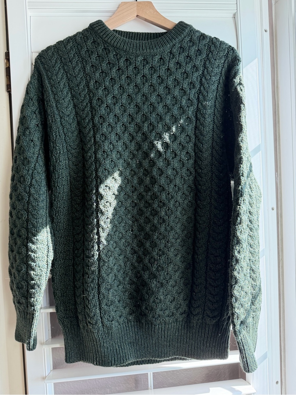 Aran Crafts Dark Green Cable Crewneck Sweater